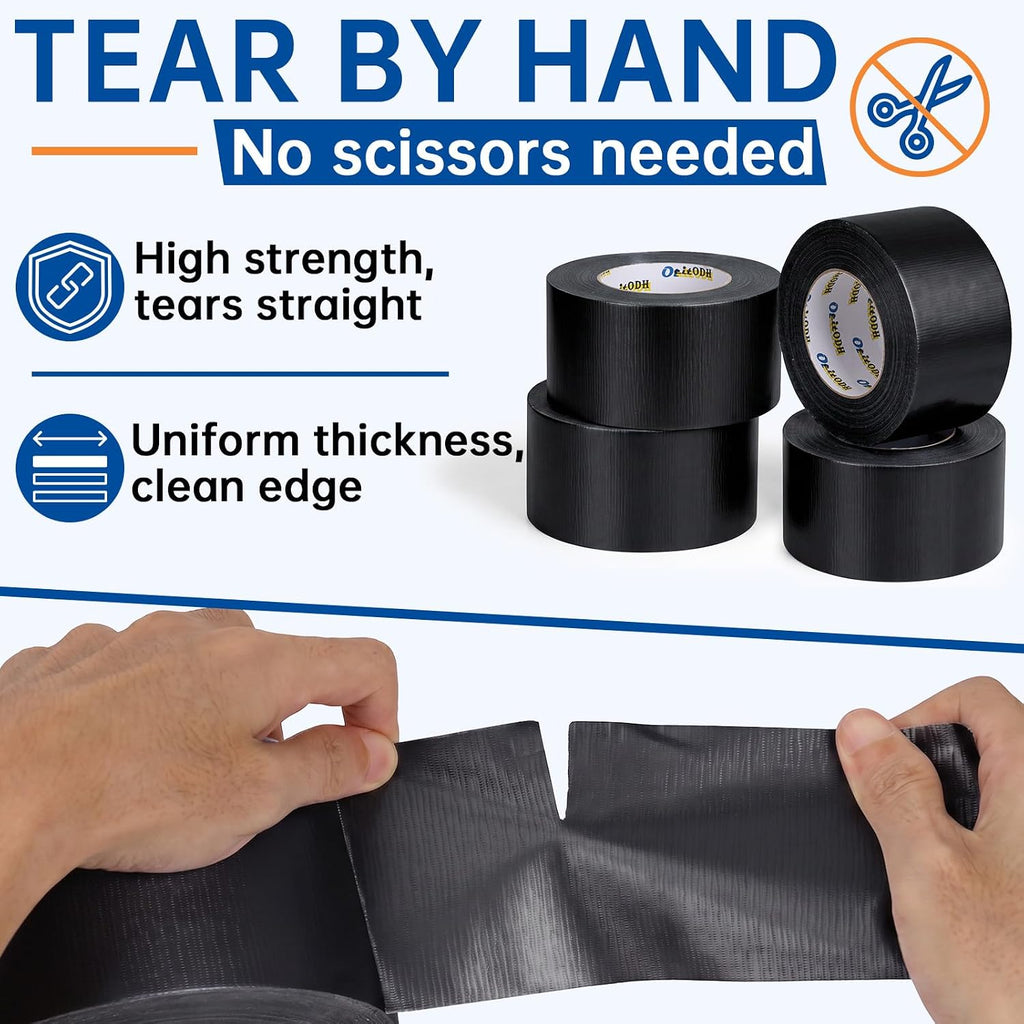 6 Pack 3 in Duct Tape Black Heavy Duty 55 Yards x 3 Inch